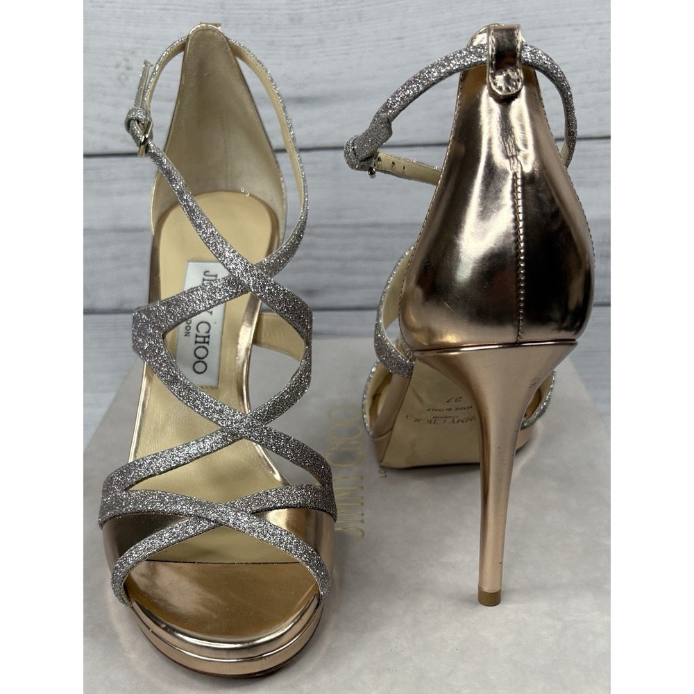 Jimmy Choo Marianne Rose Gold Strap Heels Size 37 EU Or 6.5-7‎ In US